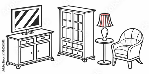 A cozy living room with a television, cabinet, lamp, and armchair