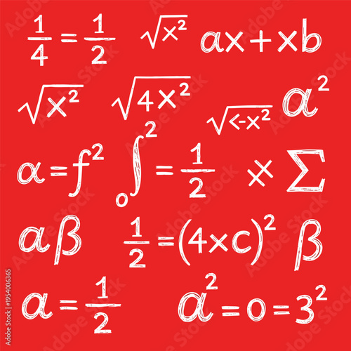 Mathematical symbols and equations written.