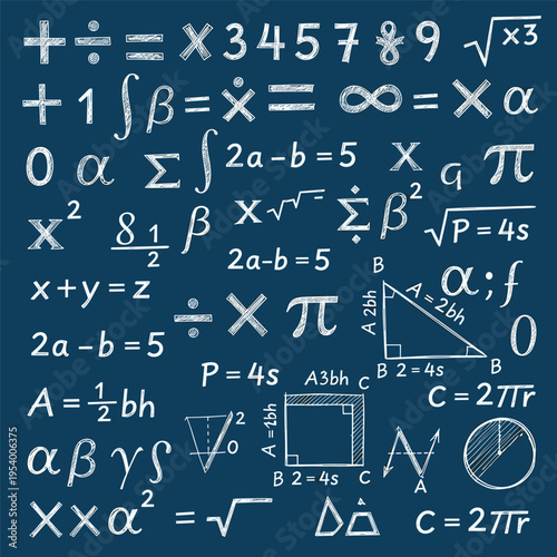 Mathematical symbols and equations written.