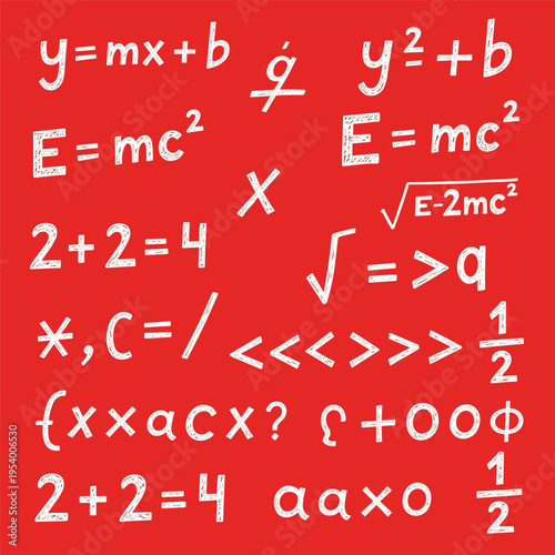 Mathematical equations and symbols written.