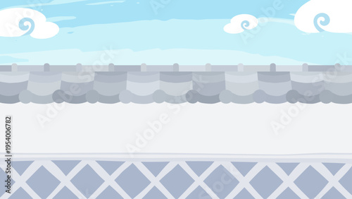 瓦屋根の塀と空の和風な背景イラスト_16:9