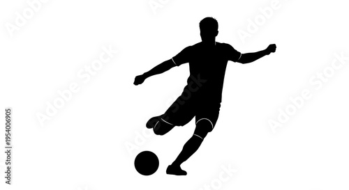 Dynamic silhouette of a skilled soccer player powerfully striking a football during an active game or intense practice session