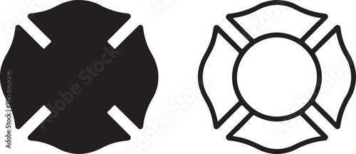 Black solid and outlined Maltese cross symbols representing fire department and rescue services
