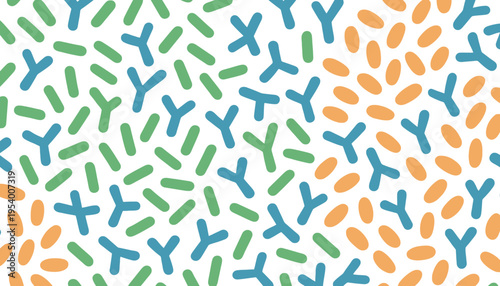 Antibody colorful illustration with green, blue and orange shapes on white background