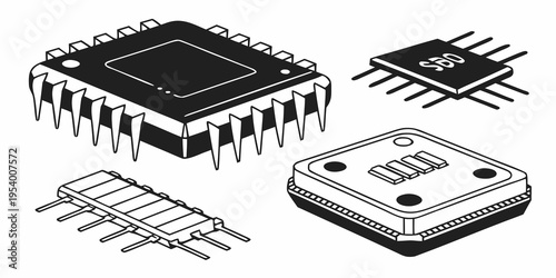 A variety of different types of integrated circuits and electronic components.