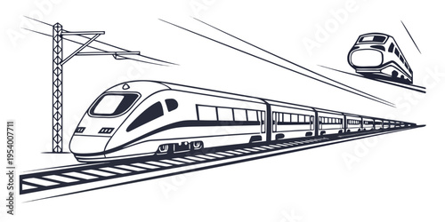 High-speed trains traveling at incredible speeds on a railway track