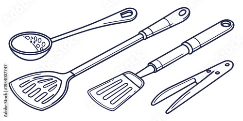 Assorted kitchen utensils displayed in a row