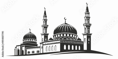 Majestic mosque with intricate architecture and towering minarets