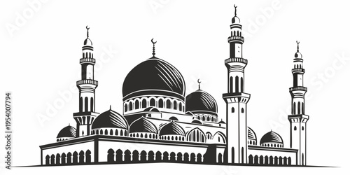 A majestic mosque with intricate architectural details and towering minarets.