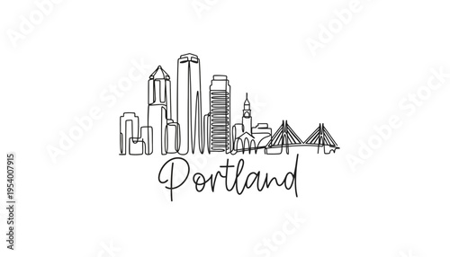 Portland city skyline vector illustration with a simple line art style