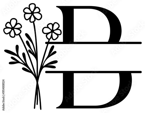 B Split Letter Border | Alphabet Monogram Frame | Decorative Vector Floral Design