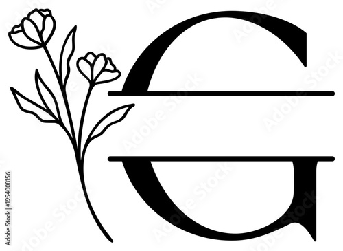 G Split Letter Border | Alphabet Monogram Frame | Decorative Vector Floral Design