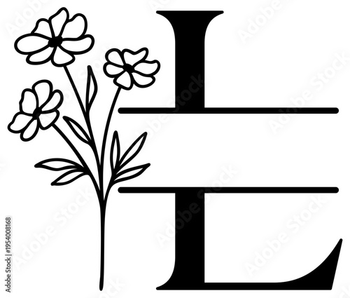 L Split Letter Border | Alphabet Monogram Frame | Decorative Vector Floral Design