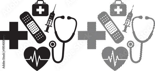 Medical icons representing healthcare tools and equipment