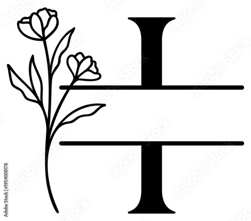 I Split Letter Border | Alphabet Monogram Frame | Decorative Vector Floral Design