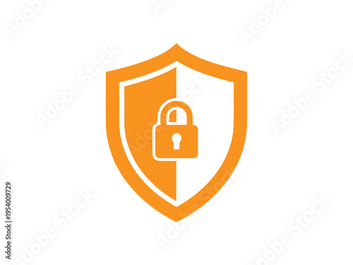 Orange shield icon featuring a padlock split between white and solid orange halves symbolizes partial security or transitioning.