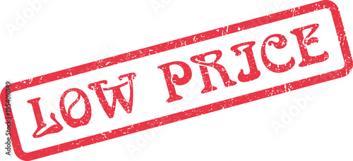 Red grunge textured low price stamp indicating significant cost reductions and affordable merchandise