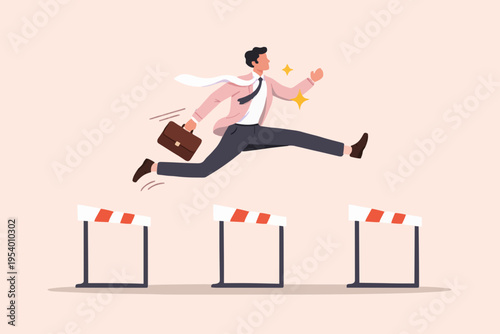 Business Man Jumping Over Hurdles