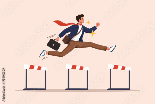 Business Man Jumping Hurdles