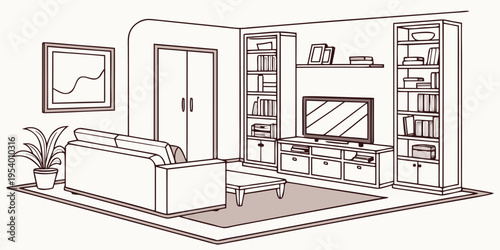 A cozy living room with a comfortable couch and a large entertainment center.