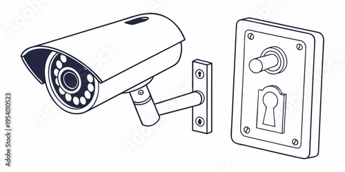 Security camera and keypad lock illustration for home or office surveillance system