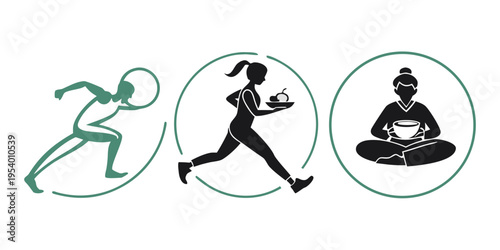 Illustration of people engaging in various physical activities and relaxation techniques