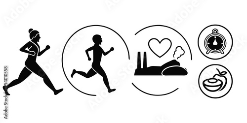 Icon set representing various aspects of health and well-being.