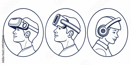 Three types of headgear worn by people with head turned to the right.
