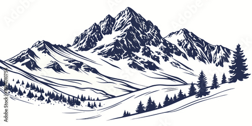 Majestic snow-capped mountains with a forest of evergreen trees at the base