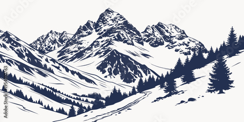 Majestic snow-capped mountains with a clear blue sky and lush green valleys below.