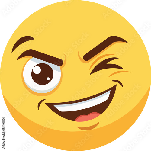 A winking yellow emoticon with a cheeky smile on its face