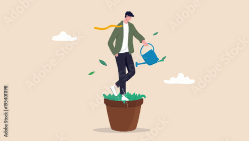 Simple man with a plant