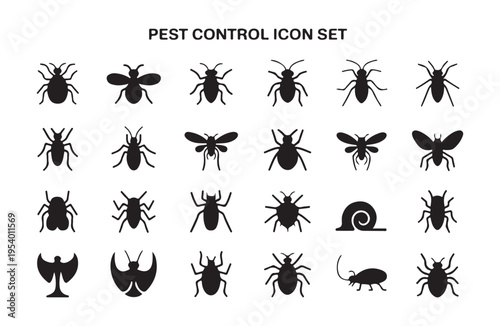 Pest control icon set black silhouettes of various insects and bugs on white background