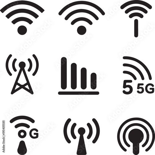 wifi signal icons network antenna mast cellular bars vector pack 5g ai