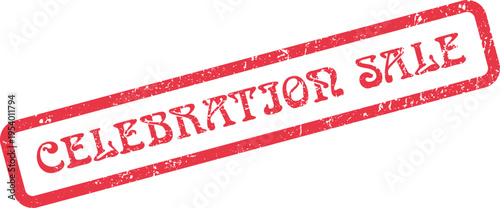 Vibrant red distressed rubber stamp with bold CELEBRATION SALE text indicating festive promotional offers