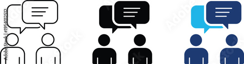 Team communication icon showing collaborative messaging and group conversation speech bubbles. Professional illustration for business teamwork dialogue, and community discussion forums.