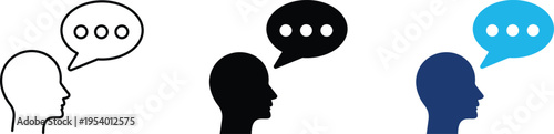 Communication icon showing user feedback and digital speech bubble conversation. Professional illustration for customer support dialogue, social media interaction, and human-to-human messaging.