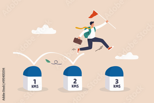 Business Man Jumping Over Steps