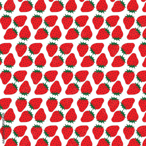 Seamless Strawberry Pattern with Red Strawberries and Green Leaves on Light Background