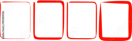 Set of four red rounded square frames in varying opacity on white background, representing selection states, UI elements, buttons, and modern interface design.