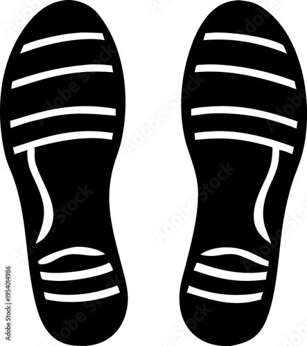 A pair of clear black graphic footprints, depicting shoe sole patterns, designed for floor markings, directional signage, or indicating a precise spot to stand or walk