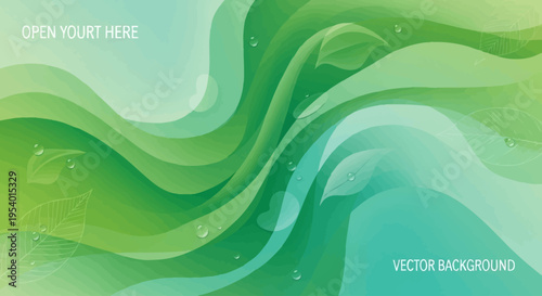 Nature's Embrace: An abstract digital design of fluid, flowing lines in hues of green and blue, mimicking the gentle motion of water or the curve of foliage, suggesting growth and renewal.