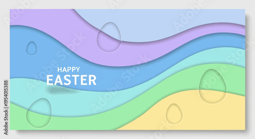 Festive Easter Background: A joyful and vibrant Easter-themed backdrop featuring layers of pastel colors, decorated with subtly placed egg shapes.