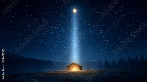 Silent night digital nativity scene with star of bethlehem in a serene landscape