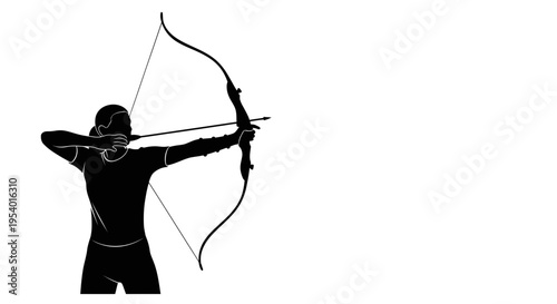Silhouette of an Archer Aiming a Recurve Bow