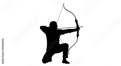Silhouette of an Archer Kneeling and Aiming a Bow