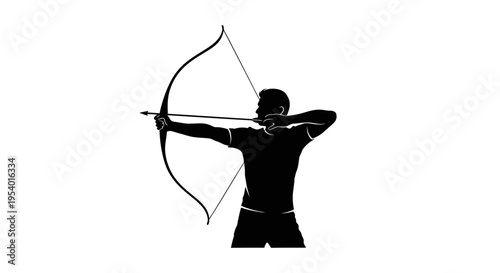 Silhouette of an Archer Aiming with Bow and Arrow