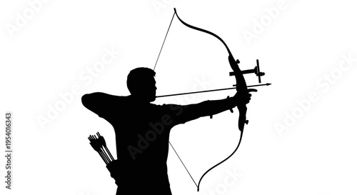 Silhouette of an Archer Aiming a Bow and Arrow