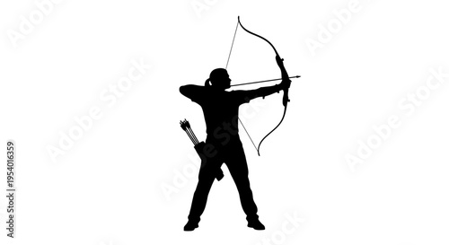 Silhouette of an Archer Aiming a Bow and Arrow
