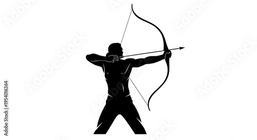 Silhouette of an Archer Aiming with a Bow and Arrow